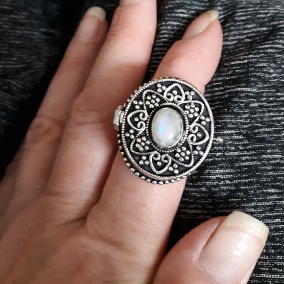 New Rainbow Moonstone 925 Silver Poison Ring. - Picture 2 of 8